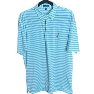 Peter Millar Crown Crafted Blue Stripe Golf Polo Shirt Umbrella Logo Size M